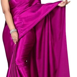 Solid/Plain Bollywood Satin, Pure Silk Saree, Satin Saree, Silk Saree, Casual, Party & Festive, Wedding, Wedding Festive, Bollywood Saree Pink