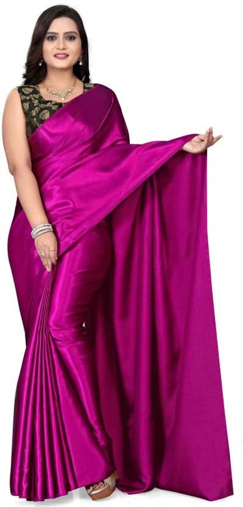 Solid/Plain Bollywood Satin, Pure Silk Saree, Satin Saree, Silk Saree, Casual, Party & Festive, Wedding, Wedding Festive, Bollywood Saree Pink