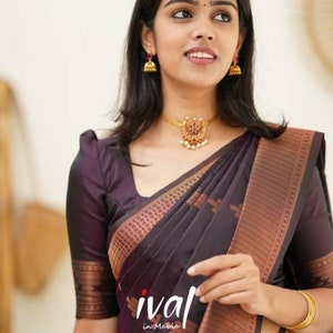 Kanjivaram Soft Silk Saree & Blouse Piece, Wedding Wear Saree, Trending Saree, Kanjivaram Silk Saree, Jacquard Woven Stylish Sari,Zari Woven Violet