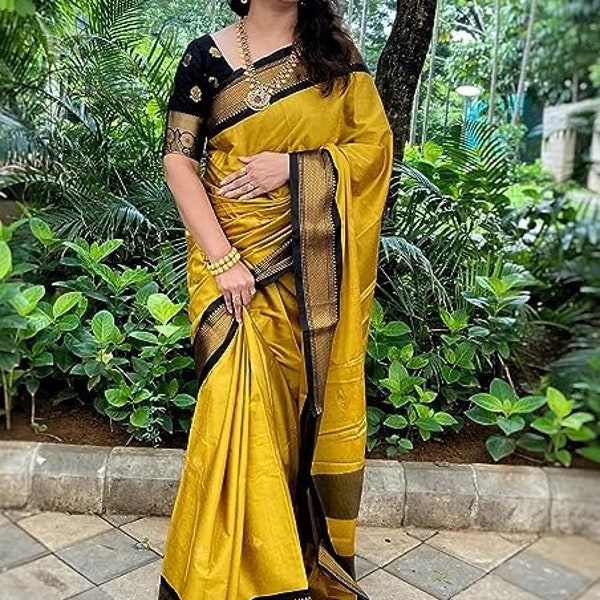 Kanjivaram Soft Lichi Silk Saree & Blouse Piece, Saree USA Women, Wedding Wear Saree, Trending Saree, Saree Blouse, Kanjivaram Silk Saree