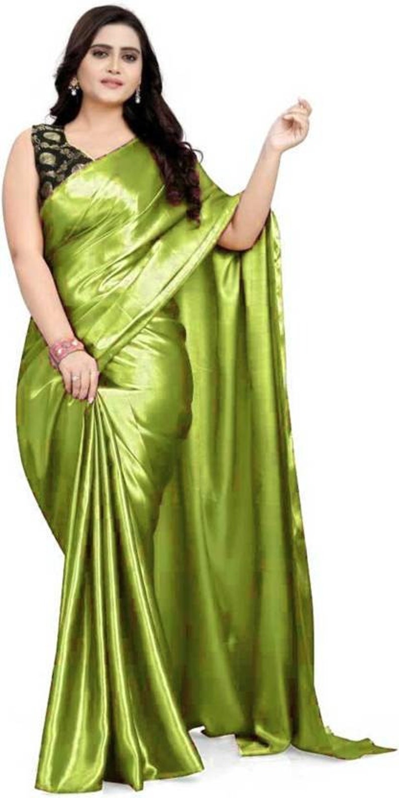 Solid/Plain Bollywood Satin, Pure Silk Saree, Satin Saree, Silk Saree, Casual, Party & Festive, Wedding, Wedding Festive, Bollywood Saree Light Green