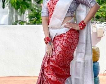 Kanjivaram Pure Silk Saree, Designer Saree, Saree For USA Women, Wedding Wear Saree, Party Wear Saree, Saree Blouse, Silk Saree, New Saree.