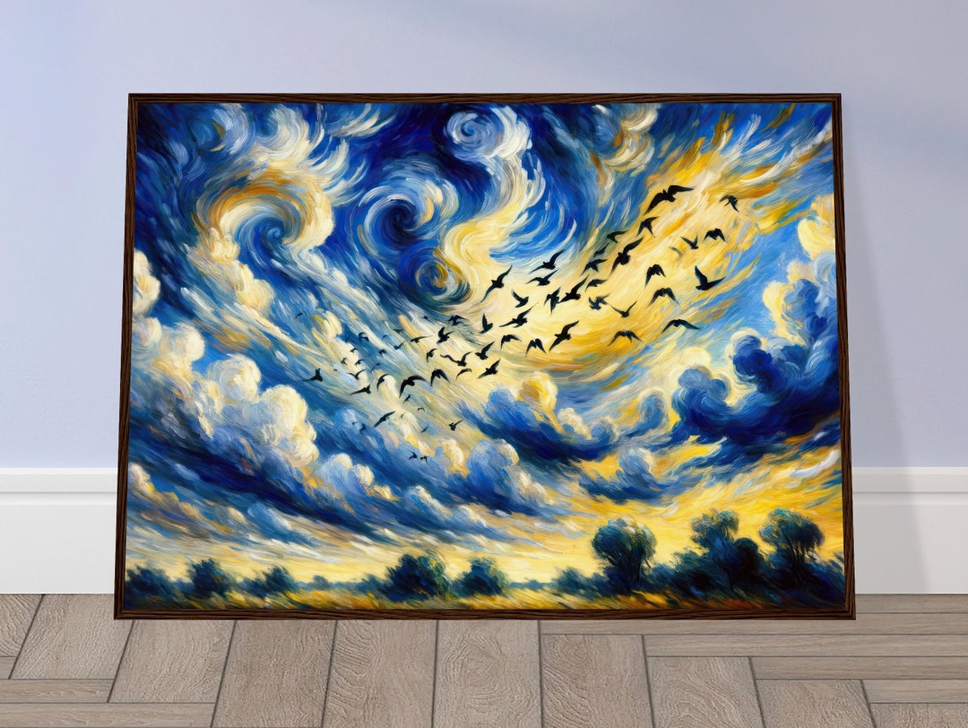 Van Gogh-inspired Sweeping Skies Poster: Flock of Birds in Turbulent ...