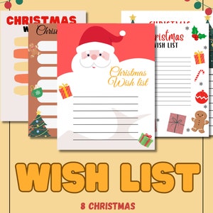 Weihnachtswunschliste für Kinder und Erwachsene, gedruckte Liste für Wichteln. Perfekte weihnachtliche Wunschliste für Büro und Zuhause.