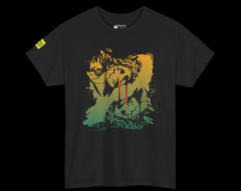 One Rhytmus Chaos T-Shirt | Minimale Rote Vorderseite, Surreale Rückseite