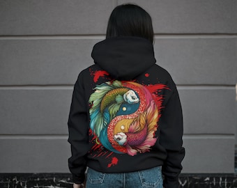 Yin Yang Koi Fish Hoodie - Taoist Harmony, Unisex Zen Sweatshirt