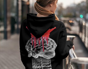 Brain Art Hoodie – Stay Smart Crown Illustration, Student Gift