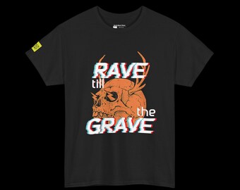 Rave Till thegrave Front Print t-shirt | Glitch Skull Rave Grafik