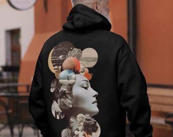 Cosmic Mountain Collage Hoodie, Unisex Recycled Fleece