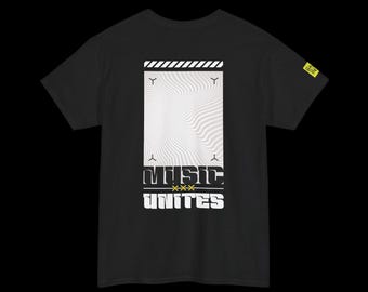 Music Unites Rave Graphic tee |  Back Print, Techno Rave t‑shirt, DJ Streetwear