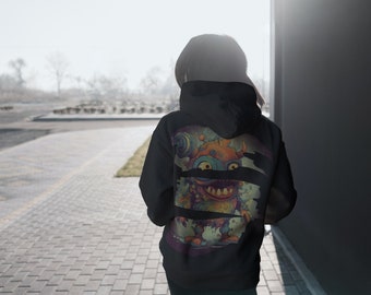 Vibrant Monster Illustration Hoodie - Funky Scratch Art - Statement Fashion Piece - Quirky Gift for Friends