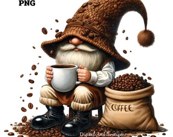 Koffiekabouters, kaboutersticker, koffiesticker png, keukendecor, koffieliefhebber, koffieclipart, huisdecor, kabouter-clipart, kabouterkoffiemok