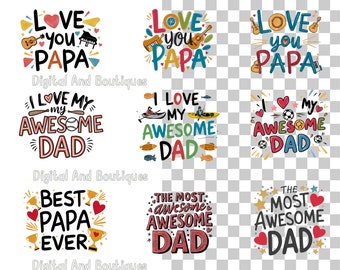 Father&#39;s Day Clipart, Clipart Bundle, Happy Fathers Day Clipart PNG, Font Clipart Bundle, Mother&#39;s Day PNG, Fathers day graphics, Font PNG