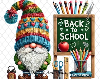 Terug naar school kabouter, terug naar school clipart png, klas decor, leraar benodigdheden, schoolkabouter, kabouter illustraties, afdrukbare clipart