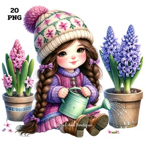 Hyacinth Gnome, Spring Gnome Clipart, Garden Gnome, Gardener PNG, Home Decor, Hyacinth Clipart, Springtime Gnomes, Spring Flowers, Gnome PNG