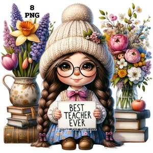 Gnomo e livro clipart, Menina Gnomo Clipart, Obrigado Professor PNG, Melhor Professor de Todos os Tempos, Dia de Valorização do Professor Clipart, Menina Estudante Clipart
