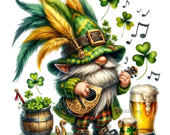 St. Patrick's Day Gnome Clipart, Gnome St Patricks PNG, St Patrick Clipart, Festive Gnome Designs, Gnome Clipart, St Patrick Gnome PNG