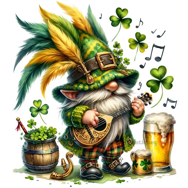 St. Patrick's Day Gnome Clipart, Gnome St Patricks PNG, St Patrick Clipart, Festive Gnome Designs, Gnome Clipart, St Patrick Gnome PNG