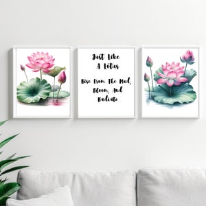 Watercolor Lotus With Quote Wall Art, Wall Decor, Home Decor, Lotus Flower, Lotus Wall Art, Buddha Wall Art, Flower Wall Art, Lotus Art