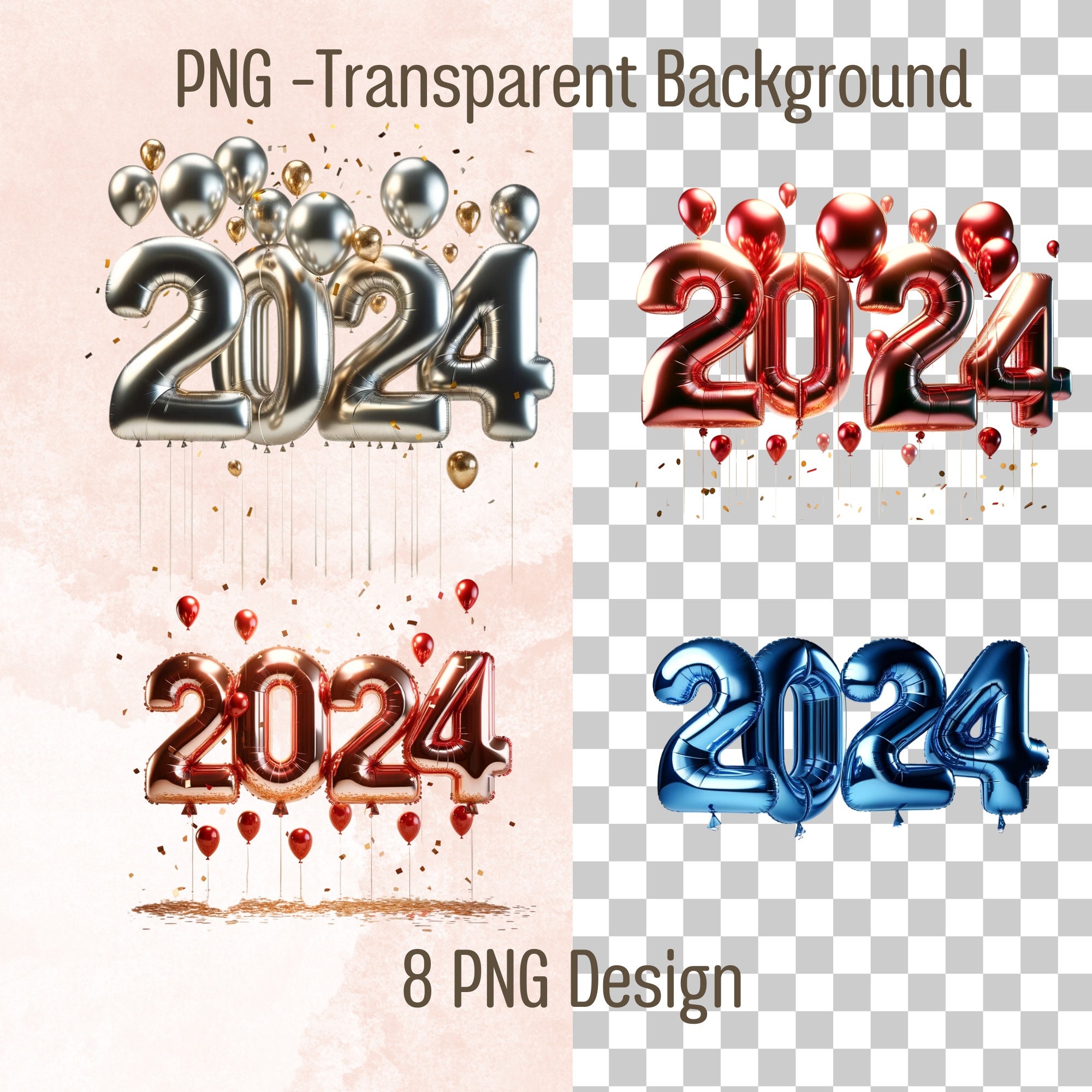 2024 Year Balloons Clipart for Presentations and Designs