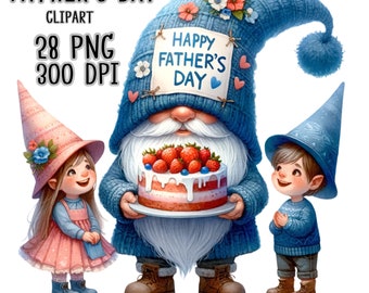 Father&#39;s Day, Father Gnome PNG, Father kids Clipart, Dad Gnome, Father&#39;s Day Card Design, Transparent Background, Gnome Father, Gnome Dad,
