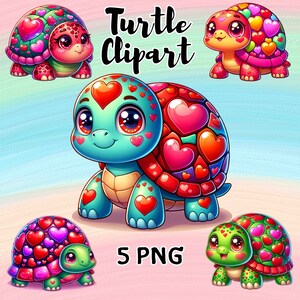 Clipart dessin animé tortue Saint-Valentin, tortue PNG, carte de la Saint-Valentin, carte d'anniversaire, téléchargement de conception artisanale, conception de livre pour enfants, fête des pères