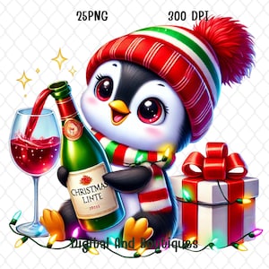 Christmas Penguin Clipart: Festive Holiday PNG Images (Digital Download)