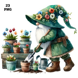 Spring Gnome Clipart, Garden Gnome, Gardener PNG, Home Decor, Gnome PNG, Springtime Gnomes, Spring Flowers, Garden Sign Element, Gnome PNG