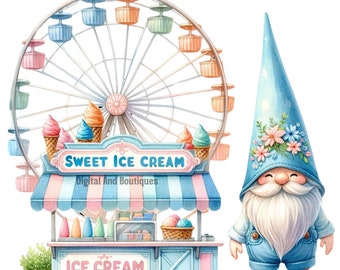 Gnome Ice-cream Clipart,14 PNG Gnome Icecream, Gnome Clipart, Transparent Background, Gnome Lover, Gnome PNG, Digital PNG, Ice-cream Shop