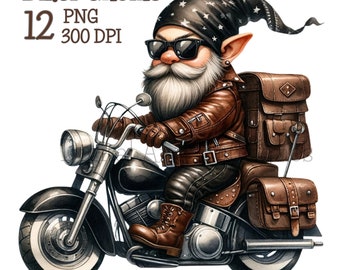 Biker Gnome Clipart, Gnome Clipart, Motorcycle American Gnome Biker, Biker Clipart, Motorcycle Gnome, Biker Theme, Gnome Illustration, PNG