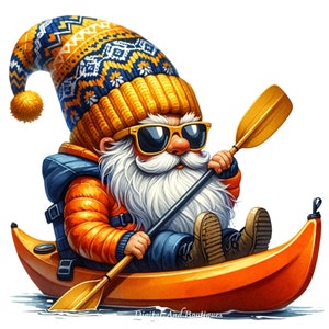 Kayak Gnome Clipart, Camping Gnomes, Whimsical Gnome Clipart , Fishing Lover, Camping Clipart, Home Decor, Summer Clipart, Outdoor PNG