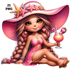 Beach Gnome, Summer Beach Gnomes Clipart, Beach Girl, Summer Beach PNG, Summer Gnomes, Vacation Gnomes, Beach Party Clipart, Cocktail PNG