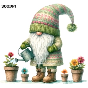 Spring Gnome Clipart, Garden Gnome, Gardener PNG, Home Decor, Gnome PNG, Springtime Gnomes, Spring Flowers, Garden Sign Element, Gnome PNG
