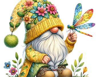 Imágenes Prediseñadas de gnomos de libélula, imágenes prediseñadas de libélula, imágenes prediseñadas de gnomos caprichosos, PNG de gnomos, imágenes prediseñadas de gnomos de jardín, imágenes prediseñadas de animales salvajes, gnomos PNG