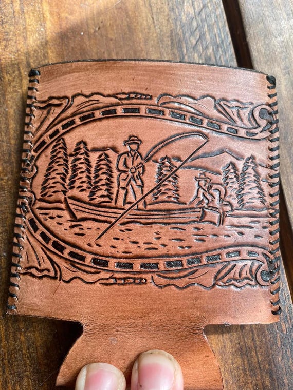 Personalized Tooled leather koozie