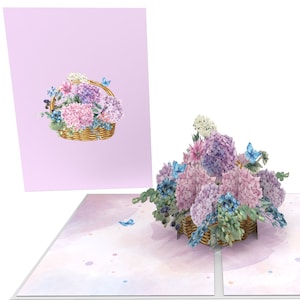 Pop Up Karte zum Geburtstag, Muttertag, Valentinstag | 3D Geburtstagskarte | Hortensienkorb