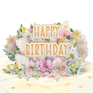 Pop Up Karte zum Geburtstag, Jubiläum | 3D Geburtstagskarte | Happy Birthday - mit Goldakzenten