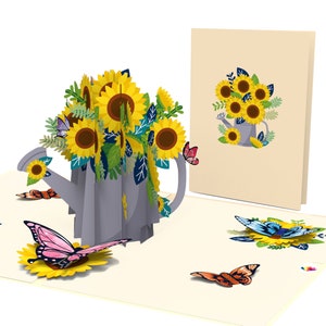 Pop Up Karte Geburtstag, Muttertag, Valentinstag | 3D Geburtstagskarte | Sonnenblume - Gießkanne