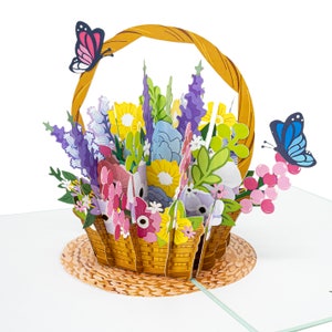 Pop Up Karte Geburtstag, Muttertag, Valentinstag | 3D Dankeskarte für Frau, Mann | Blumenkorb - "für dich"