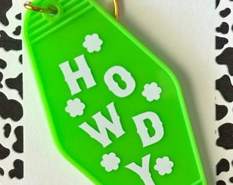 Green Howdy Motel Keychain