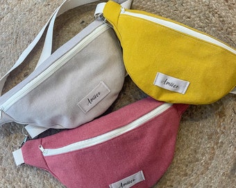 Sac banane en coton coloré jaune rose lin