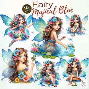 Watercolor Fairy Magical Blue ,Spring Fairy Clipart , Fairy Fantasy Spring png, Nursery art, Digital Paper Craft,Sublimation, Commercial USe