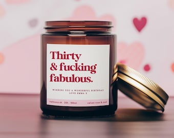 Personalised Funny 30th Birthday Candle | “Thirty & Fabulous” | Personalised Soy Wax Gift