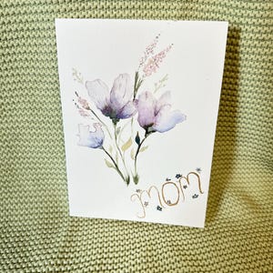 Handgeschilderde aquarel Moederdagkaart 5 x 7 delicate paarse bloemenkunstwerken