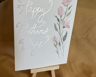 Handpainted watercolor Mother’s Day card floral  wildflowers 5x7