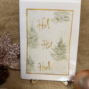 Cartão de Natal pintado à mão em aquarela hohoho tree burst 5x7