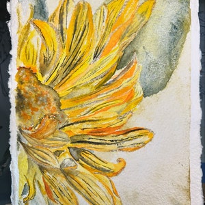 Girasole dorato dipinto a mano acquerello originale su carta ruvida 9 x 12
