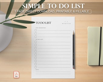 Blank To Do List Printable, Weekly To Do List, To Do List, To-Do List, Tasks, Checklist, Daily To Do List, Printable & Fillable, PDF,Planner