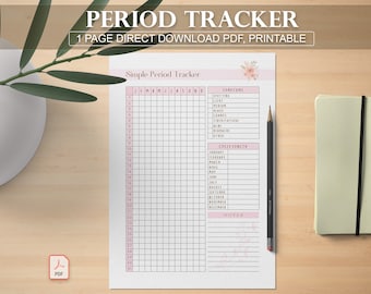 Printable Period Tracker, Period Journal, Symptom Tracker, Fertility Planner, Ovulation Tracker, Period Symptom Tracking, Period Calendar,A4