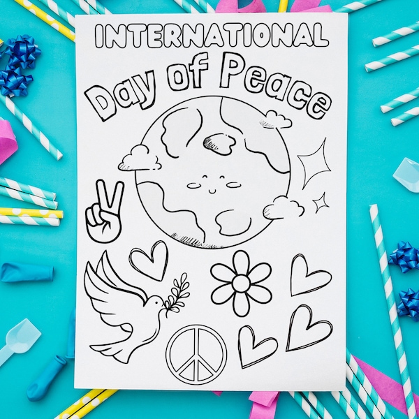 International Day of Peace Printable Coloring Sheet PDF Digital Template for kids, school drawing activity A4 Direct Download September 21st